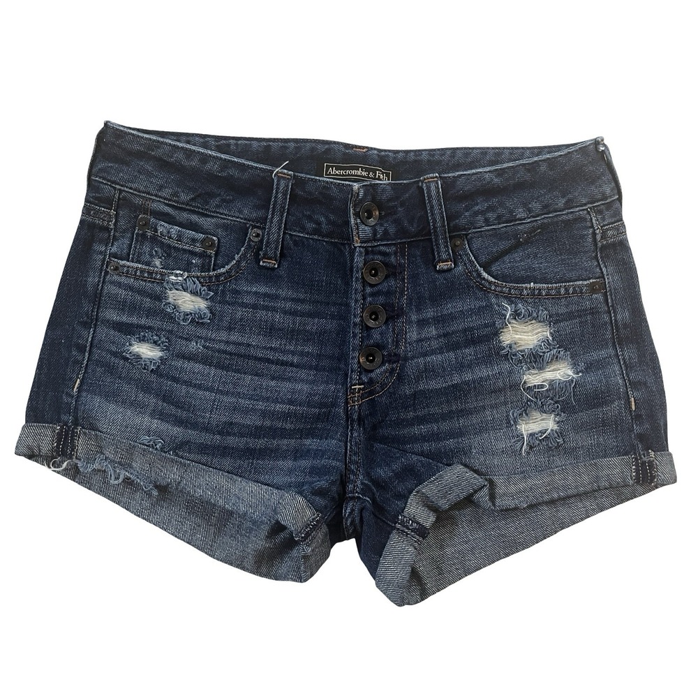 Abercrombie & Fitch Size W26 x L2 White Denim Jean Shorts Rough Hem Mini Cotton